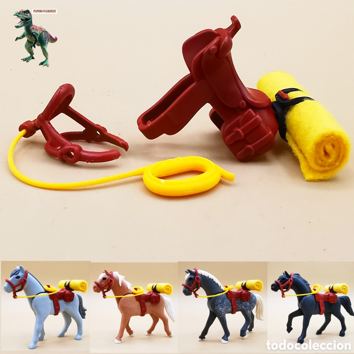 Playmobil: Playmobil conjunto caballo silla manta riendas western oeste vaquero soldado US confederado yankee