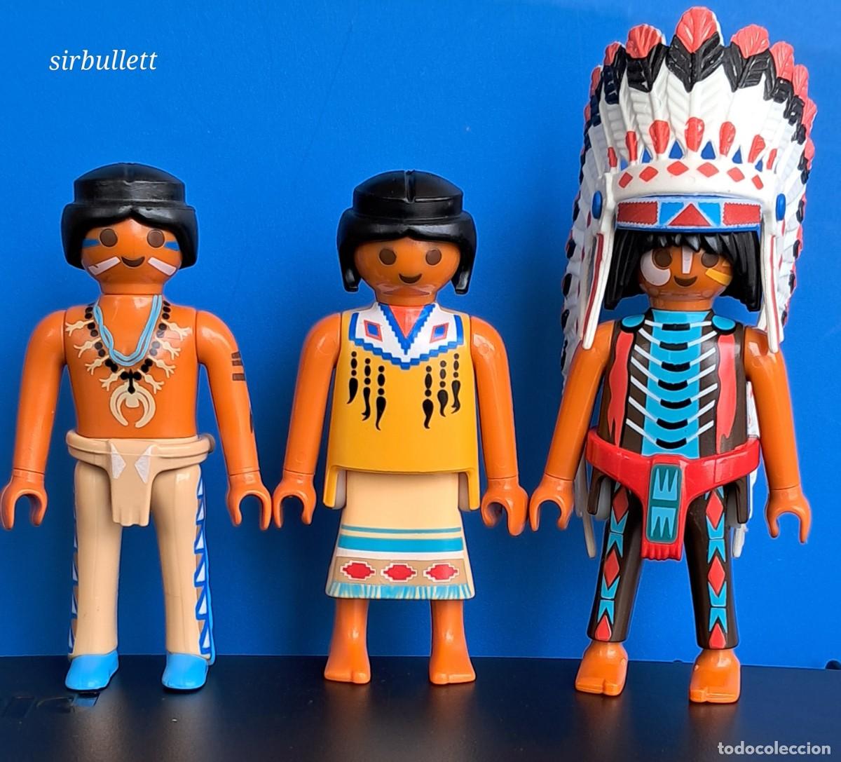 Playmobil: 3 Figuras indios nortemamericanos. Playmobil. Oeste. Mujer 2 hombres