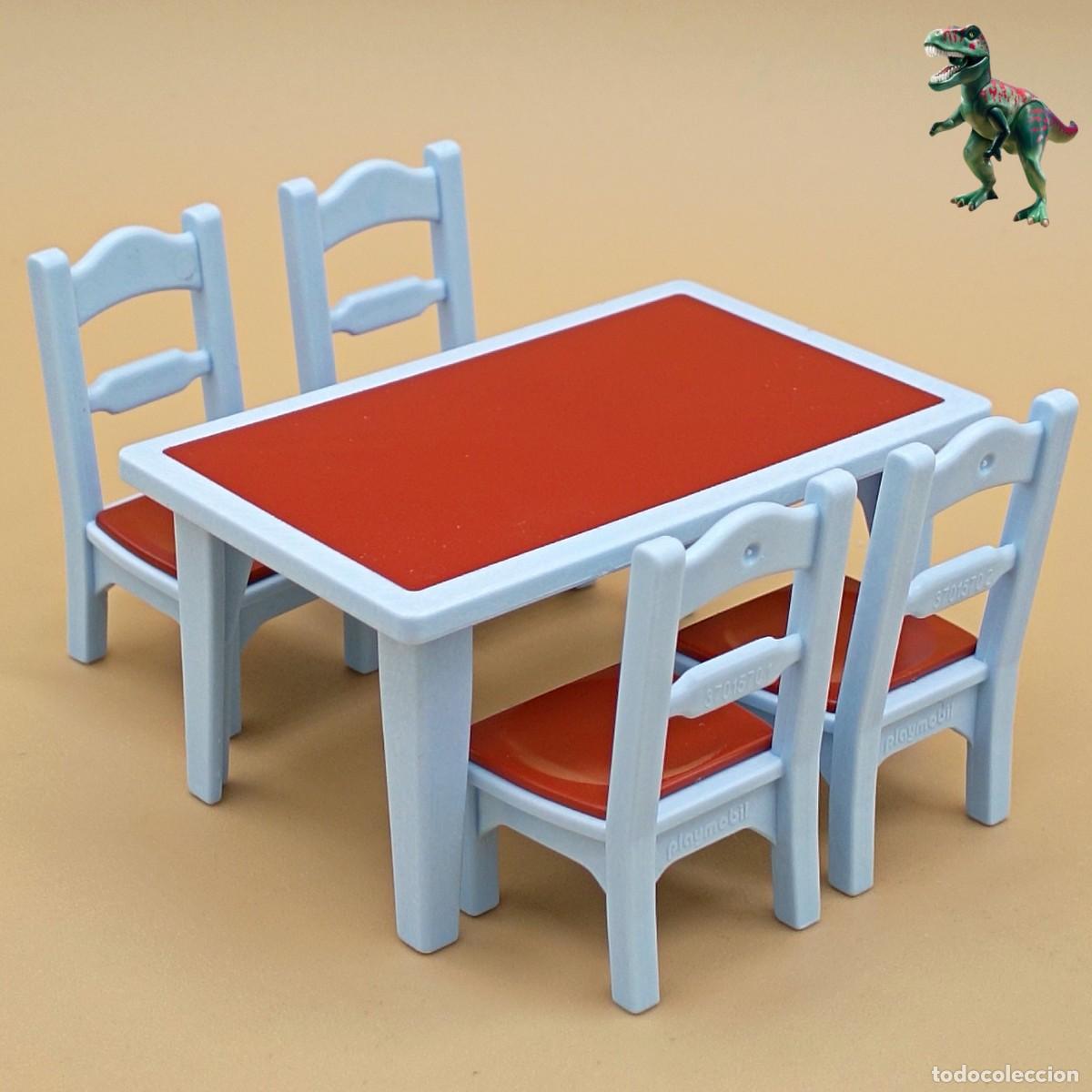 Playmobil: Playmobil mesa de comedor azul celeste sillas cocina casa mansion victoriana serie rosa 5322
