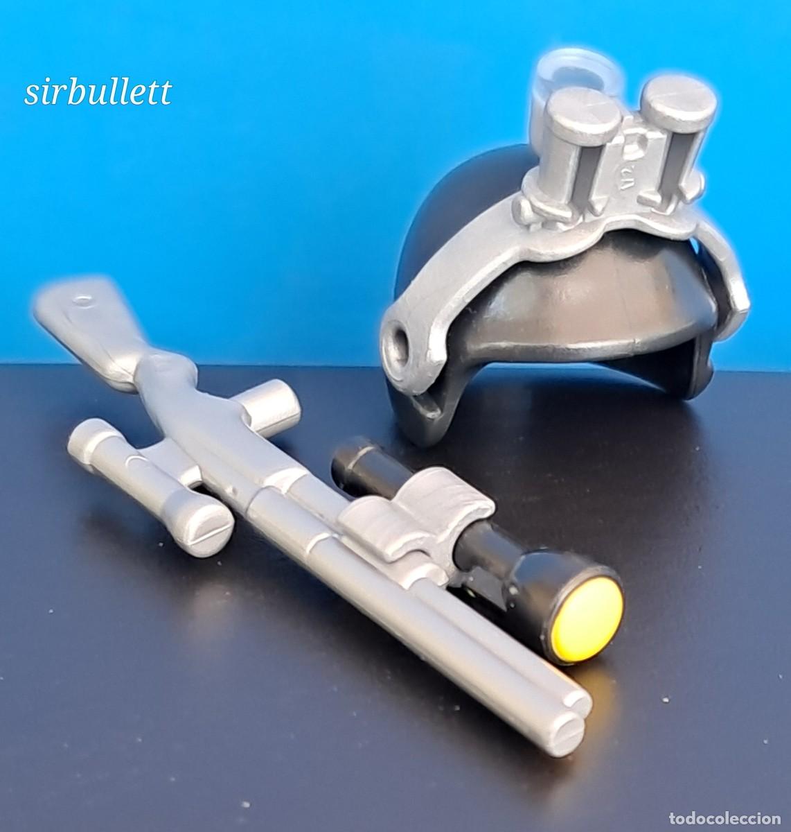 Playmobil: Accesorios. Casco visor infrarrojo y rifle escopeta con linterna y mira telesc&oacute;pica. Playmobil. 9254