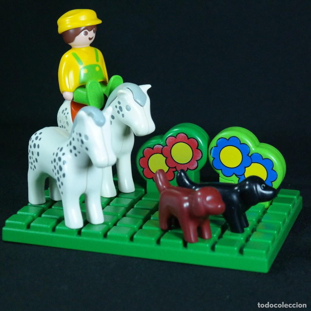 Playmobil: Playmobil 1.2.3. granjero con caballos y perros ☼