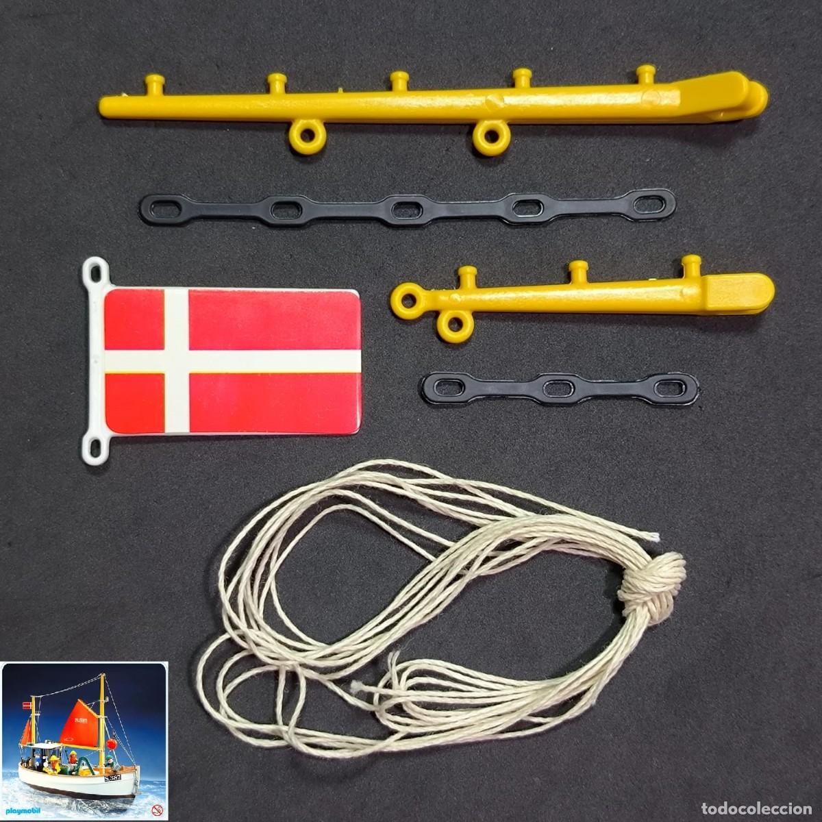 Playmobil: Playmobil palos de mastiles con agarres para las velas, bandera y soga del barco pesquero 3551 ☼
