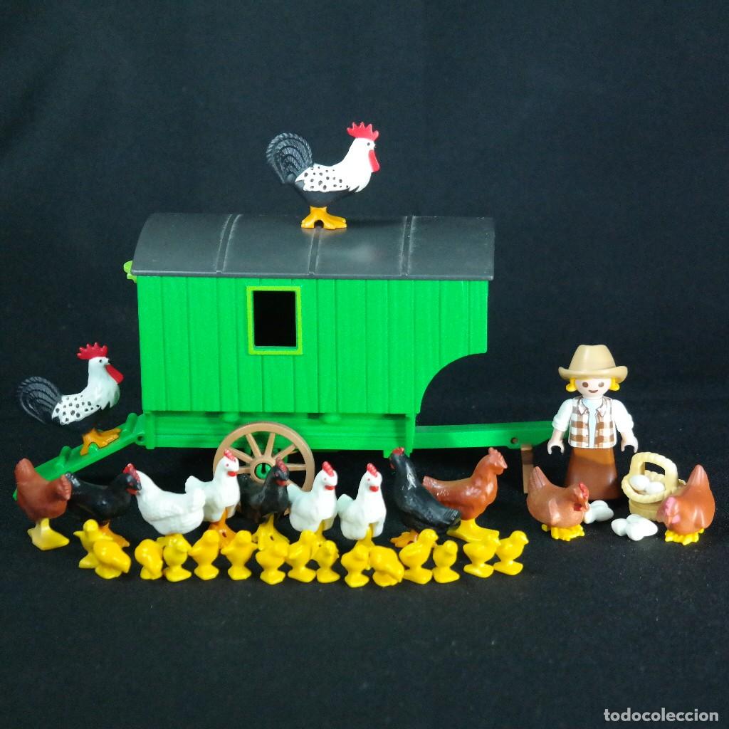 Playmobil: Playmobil carro gallinero con ni&ntilde;a y gallinas ☼