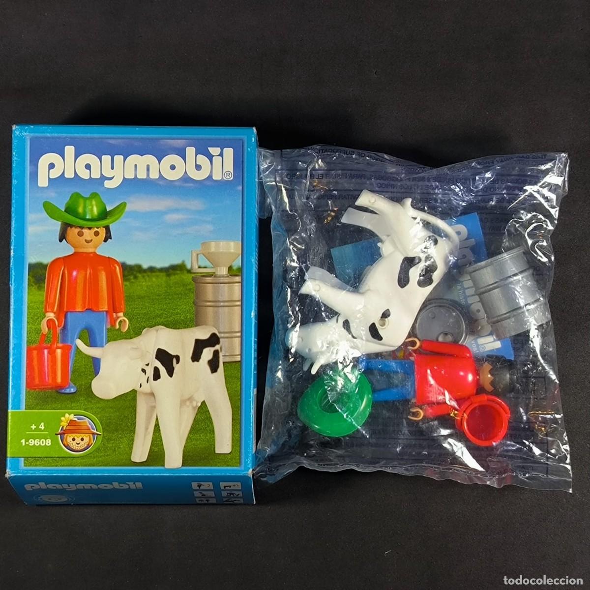 Playmobil: Playmobil vaquero con vaca blanca con manchas ref.1-9608 con caja ☼