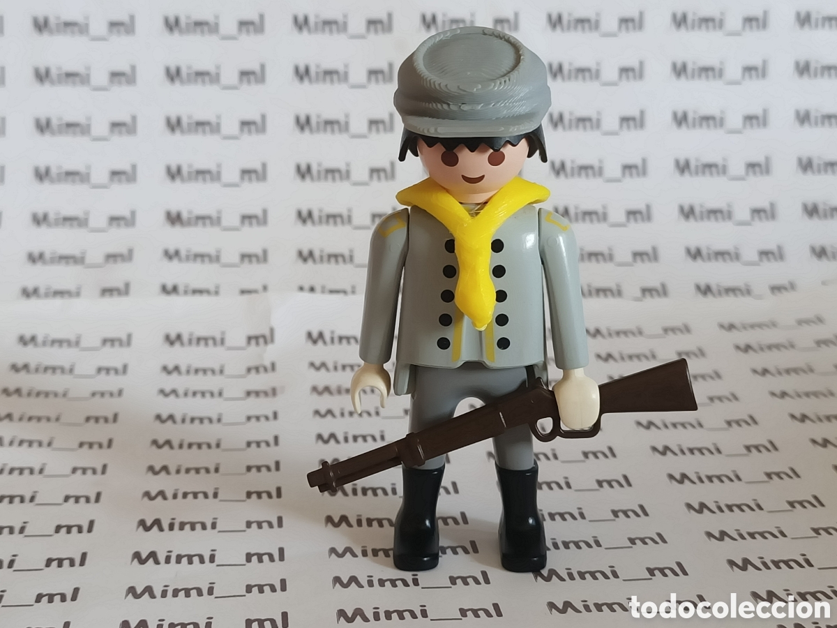 Playmobil: Playmobil figura soldado nordista sudista western oeste kepi y pa&ntilde;uelo amarillo en impresi&oacute;n 3d
