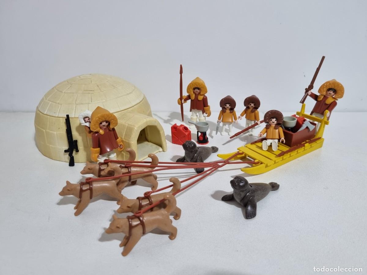 Playmobil: Playmobil 3465 3466 Antiguo Set Esquimal Kayak Iglu Polo Norte Cazador Trineo