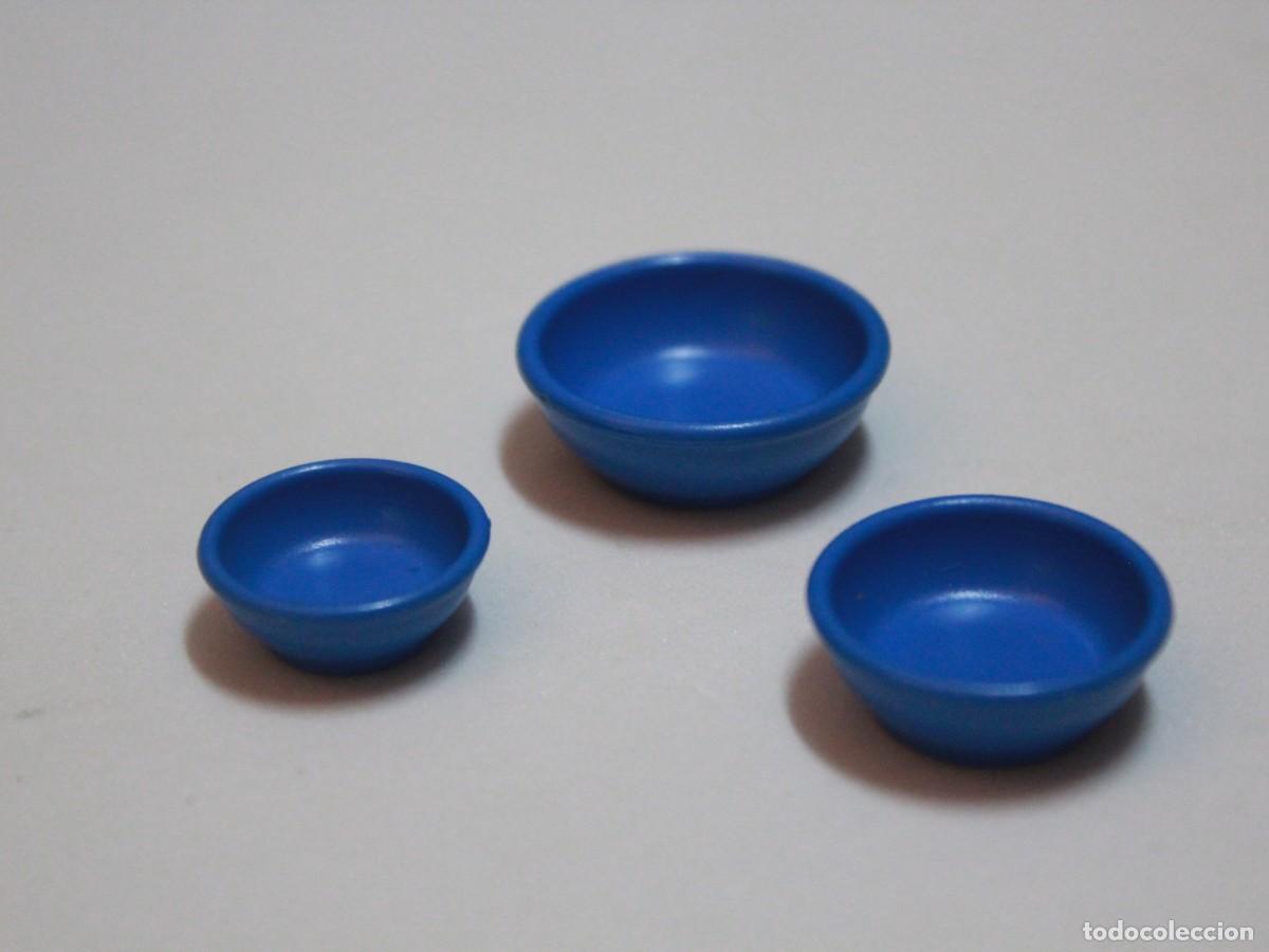 Playmobil: Accesorio Playmobil lote de tres cuencos azules originales