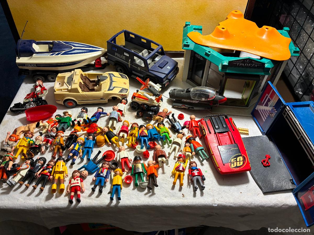Playmobil: Lote Playmobil Famobil coches, lancha policia, banco, figuras las fotos describen el lote