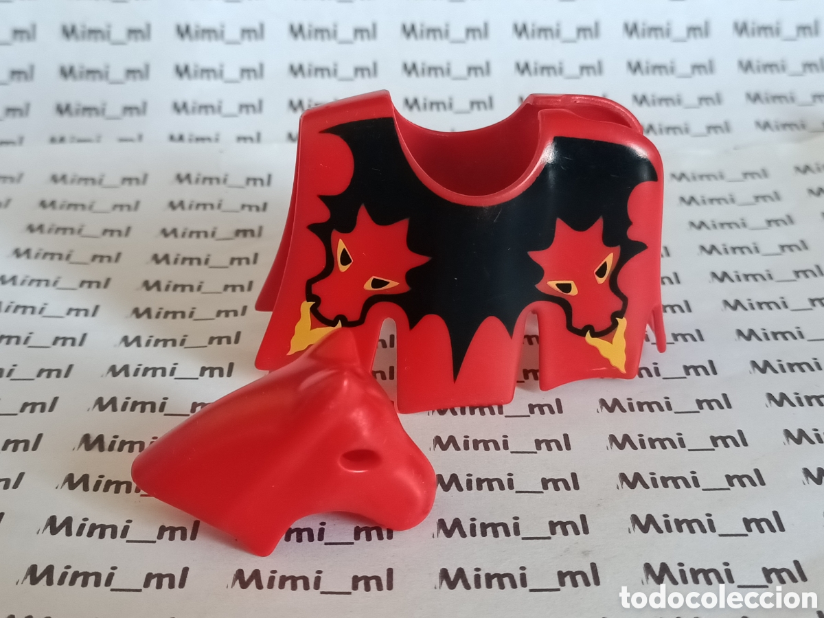 Playmobil: Playmobil gualdrapa y m&aacute;scara caballo medieval orden drag&oacute;n rojo manta y casco