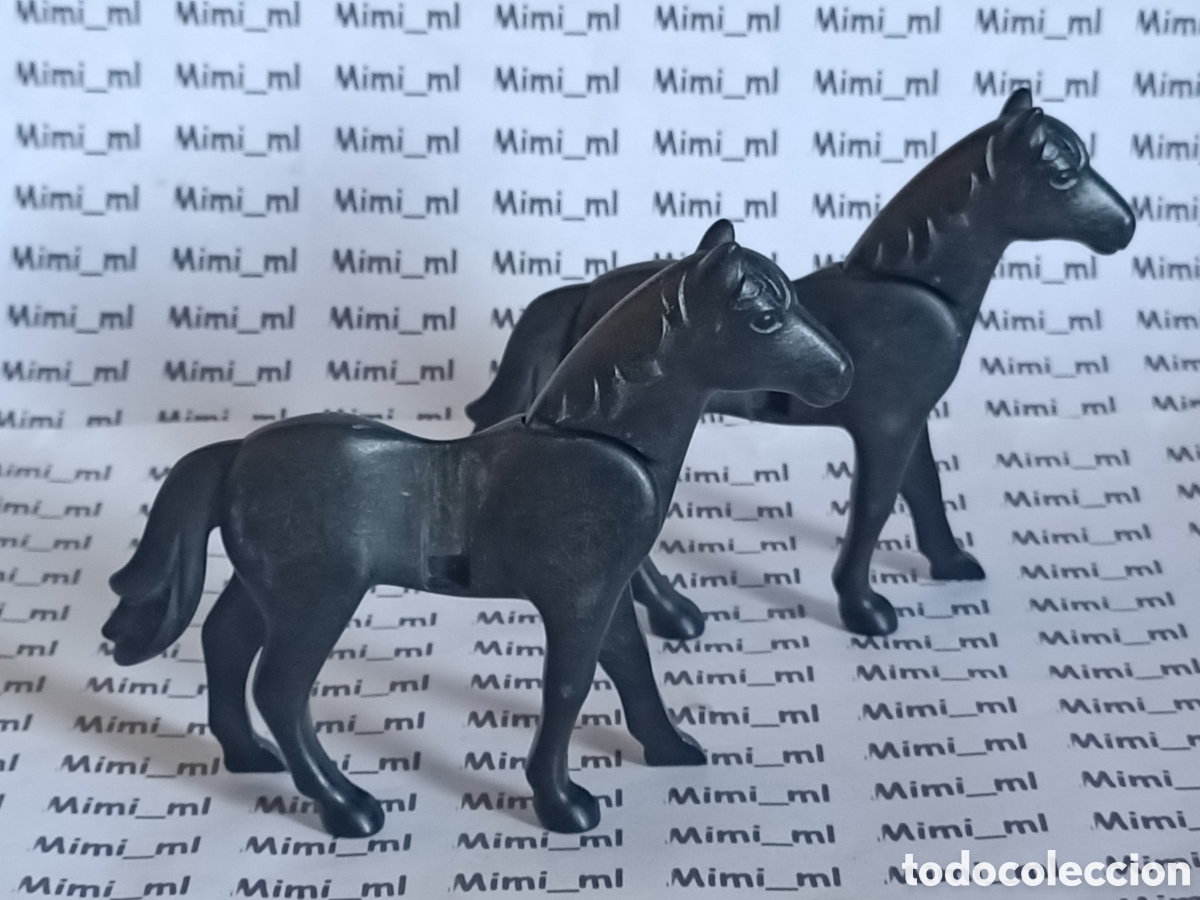 Playmobil: Playmobil 2 caballos negros segunda generaci&oacute;n animales western oeste medieval