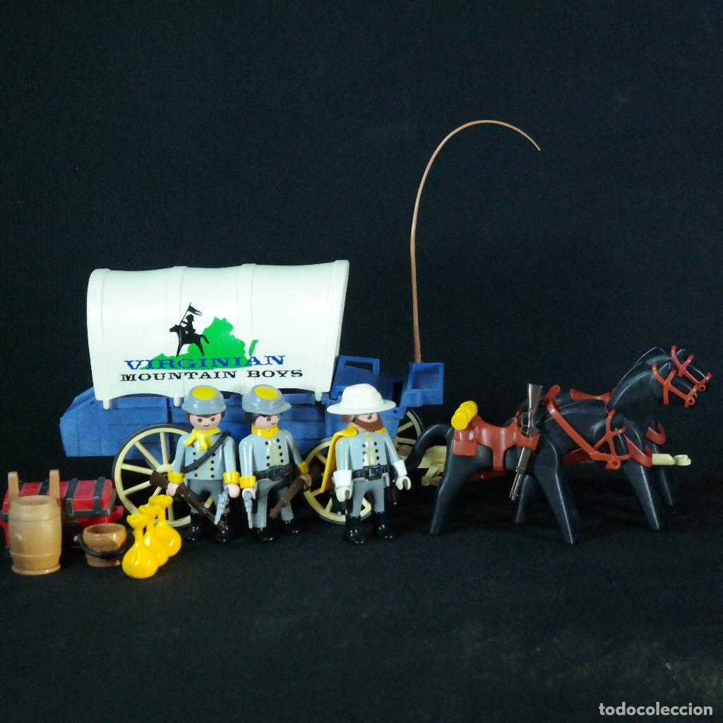 Playmobil: Playmobil carreta con 3 soldados confederados, caballos y accesorios ☼