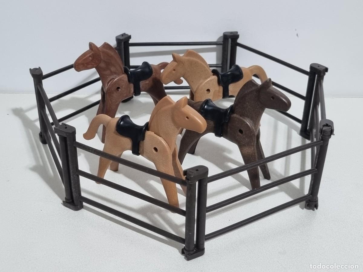 Playmobil: Playmobil 3270 Antiguo Caballeria Caballo Marron Negro Oeste Western Vallado
