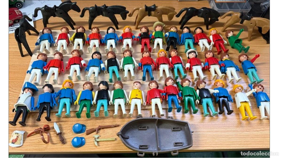 Playmobil: Gran lote Playmobil Geobra 1974. 40 figuras, 6 caballos, barca y accesorios. Vintage