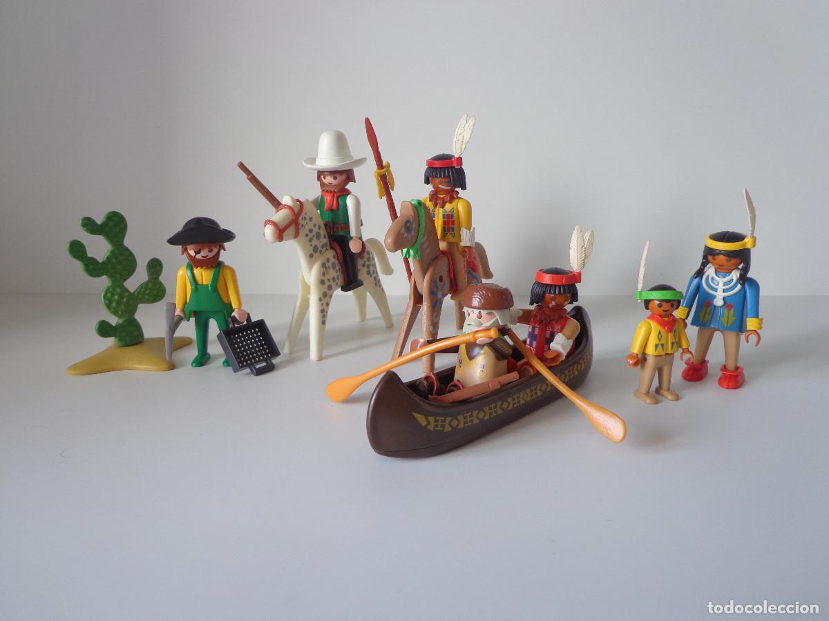 Playmobil: Playmobil a&ntilde;os 80 Western Oeste Varios Indios Trampero Canoa Minero