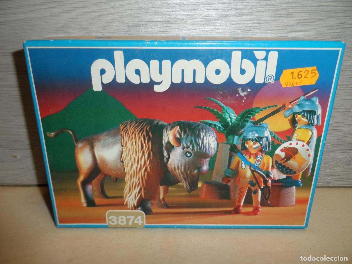 Playmobil: PLAYMOBIL REF. 3874 CAZADORES INDIOS Y BISONTE 1996 NUEVO