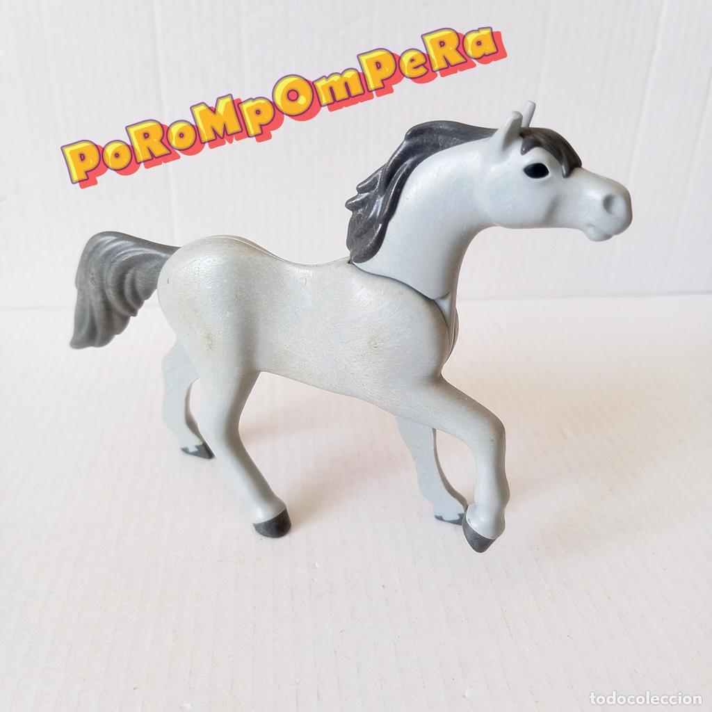 Playmobil: PLAYMOBIL CABALLO MODERNO AL GALOPE GRIS CRIN OSCURA LOGO PH&Iacute;PICA OESTE MEDIEVAL CBL CBL