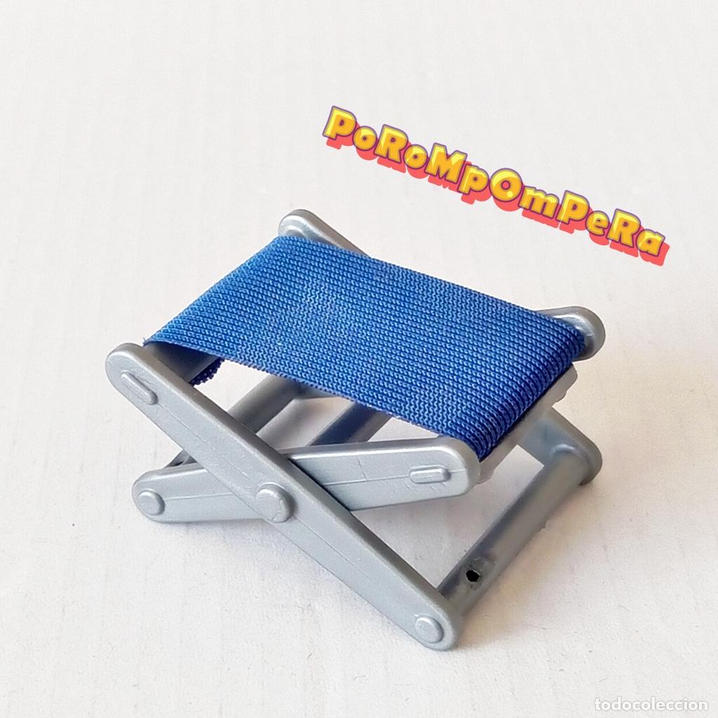 Playmobil: PLAYMOBIL SILLA PLEGABLE PLATEADA TELA AZUL 5435 CAMPING FAMILIAR J2
