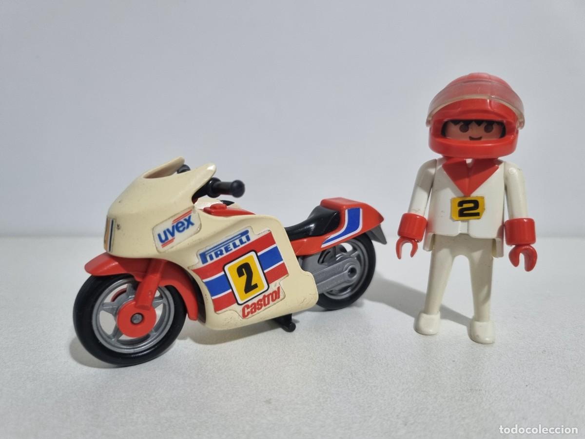 Playmobil: Playmobil 3303 Antiguo Piloto Motorista Carrera Moto Motocicleta Circuito