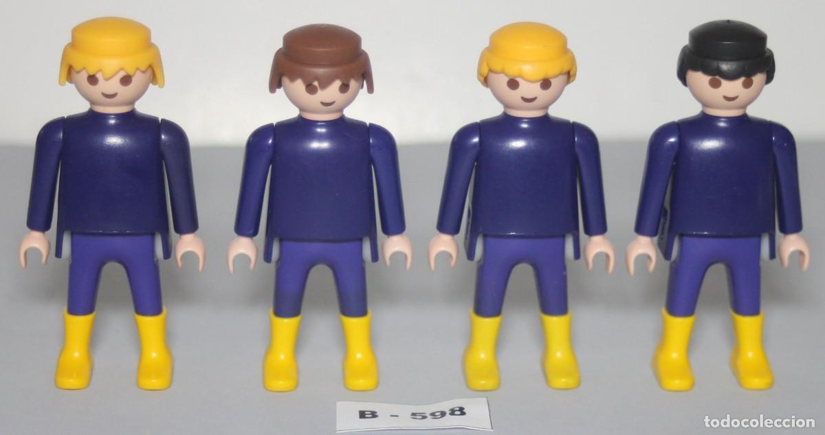 Playmobil: PLAYMOBIL 4 FIGURAS AZULES CON BOTAS AMARILLAS - OPERARIO JARDINERO (B-598)
