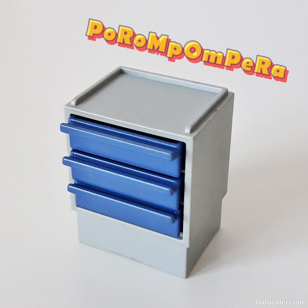 Playmobil: PLAYMOBIL CAJONERA GRIS CON GAVETAS AZULES MUEBLE MOBILIARIO SAL&Oacute;N HABITACI&Oacute;N OFICINA MBX