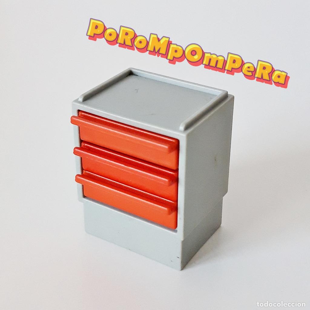 Playmobil: PLAYMOBIL CAJONERA GRIS CON GAVETAS ROJAS MUEBLE MOBILIARIO SAL&Oacute;N HABITACI&Oacute;N OFICINA MBX