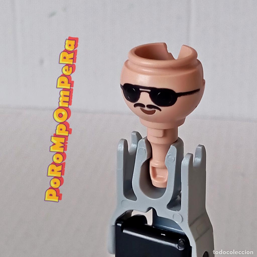 Playmobil: PLAYMOBIL CABEZA GAFAS DE SOL NEGRAS BIGOTE FINO NEGRO REPUESTO/CUSTOM/COMPLETAR T5