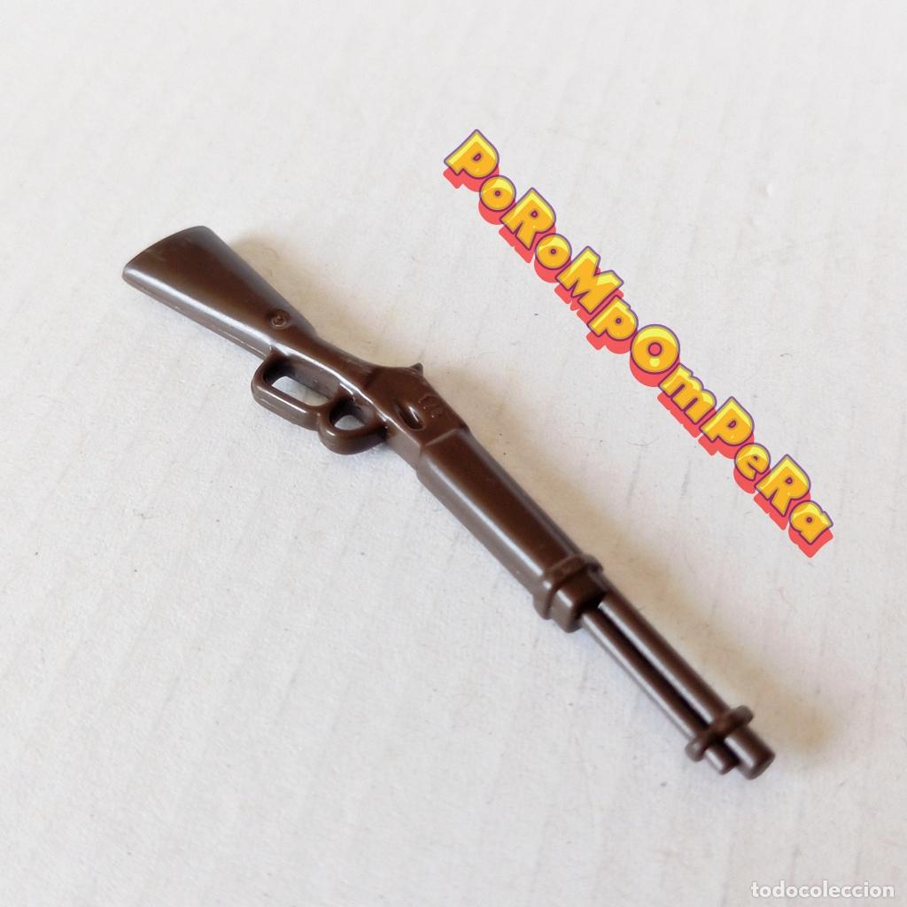 Playmobil: PLAYMOBIL RIFLE AMERICANO MARR&Oacute;N OSCURO ESCOPETA WINCHESTER OESTE BANDIDO SHERIFF T5