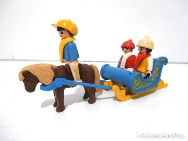 Playmobil: Playmobil medieval figura Trineo Azul Ni&ntilde;os Pony Ref 3391 A&ntilde;os 80