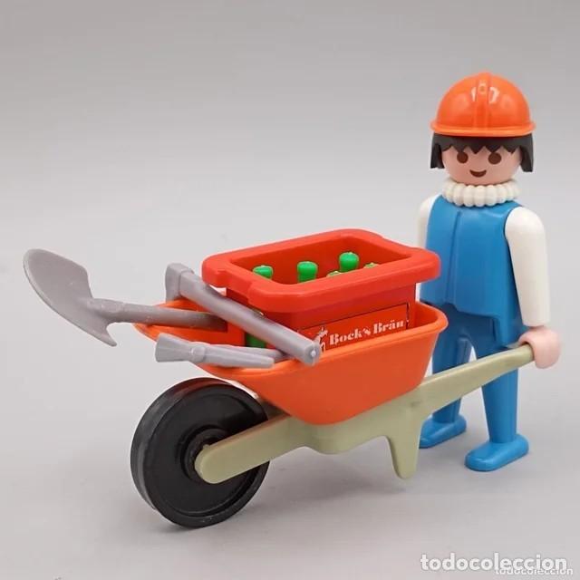 Playmobil: Playmobil medieval figura Obrero Trabajador Carretilla Caja Botellas Cerveza 3562