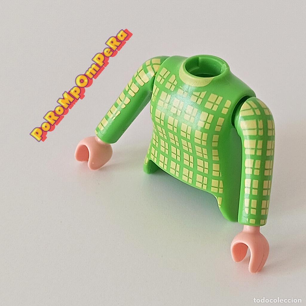 Playmobil: PLAYMOBIL TORSO MUJER VERDE + BRAZO CURVO A JUEGO MANGA LARGA BLUSA JERSEY CUSTOM/COMPLETAR CHICA T6