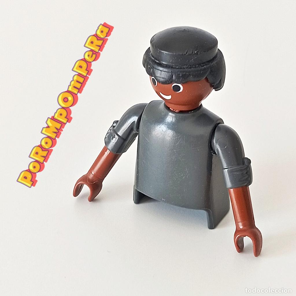 Playmobil: PLAYMOBIL TORSO GRIS OSCURO + BRAZO MANGA REMANGADA + CABEZA A JUEGO PIEL NEGRA COMPLETAR/CUSTOM T6
