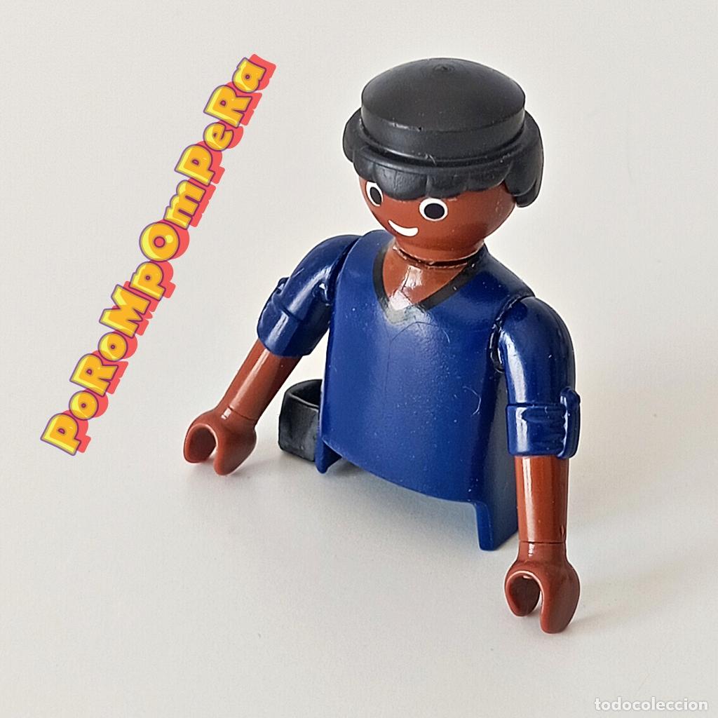 Playmobil: PLAYMOBIL TORSO AZUL MARINO + BRAZO MANGA REMANGADA + CABEZA A JUEGO PIEL NEGRA COMPLETAR/CUSTOM T6