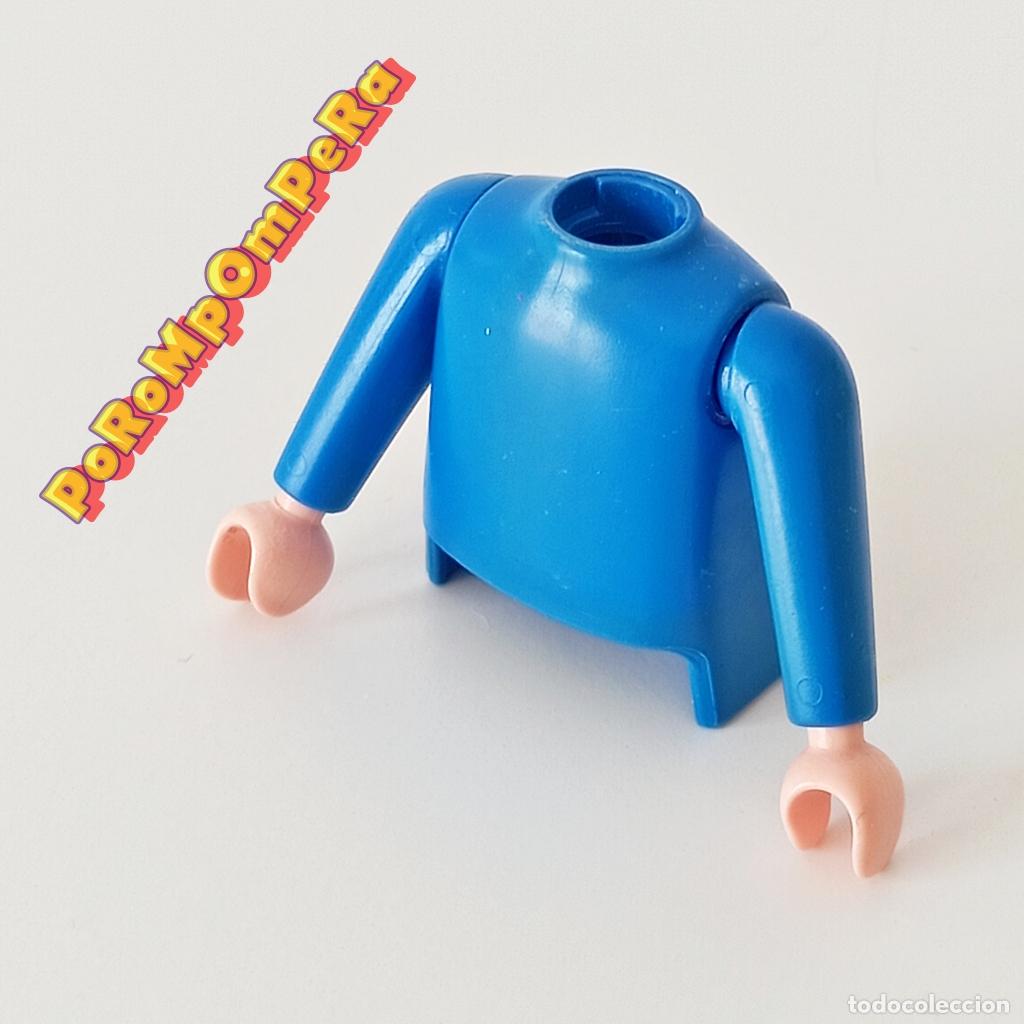 Playmobil: PLAYMOBIL TORSO LISO AZUL + BRAZO A JUEGO MANGA LARGA COMPLETAR/CUSTOM T6