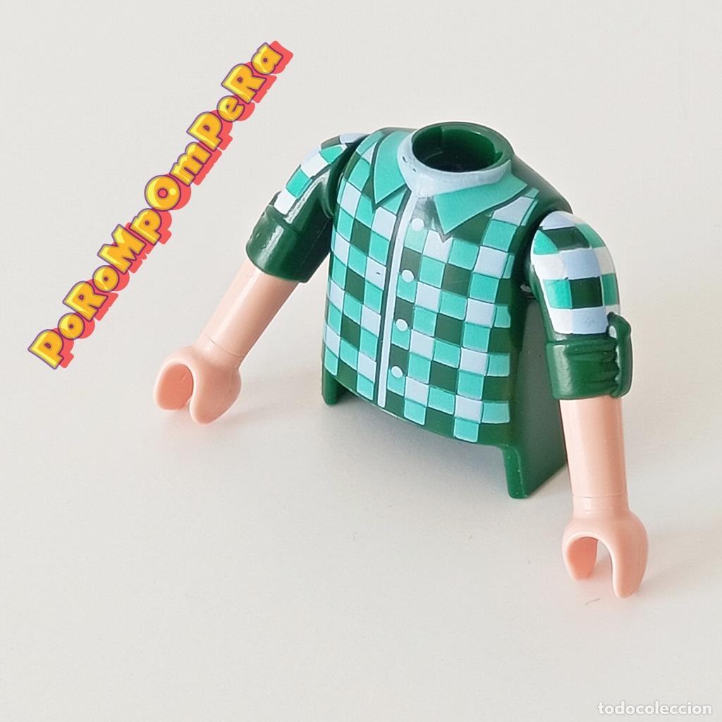 Playmobil: PLAYMOBIL TORSO CAMISA VERDE CUADROS + BRAZO A JUEGO MANGA REMANGADA COMPLETAR/CUSTOM T6