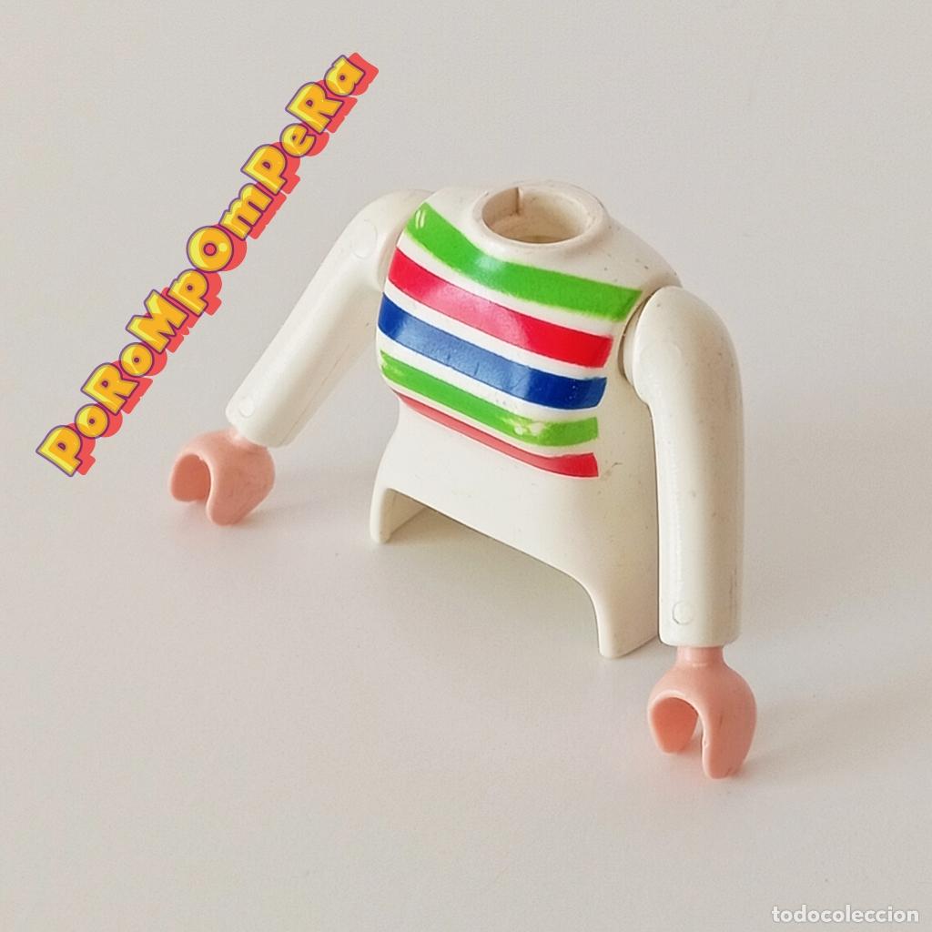 Playmobil: PLAYMOBIL TORSO MUJER BLANCO RAYAS + BRAZO CURVO A JUEGO MANGA LARGA COMPLETAR/CUSTOM CHICA T6