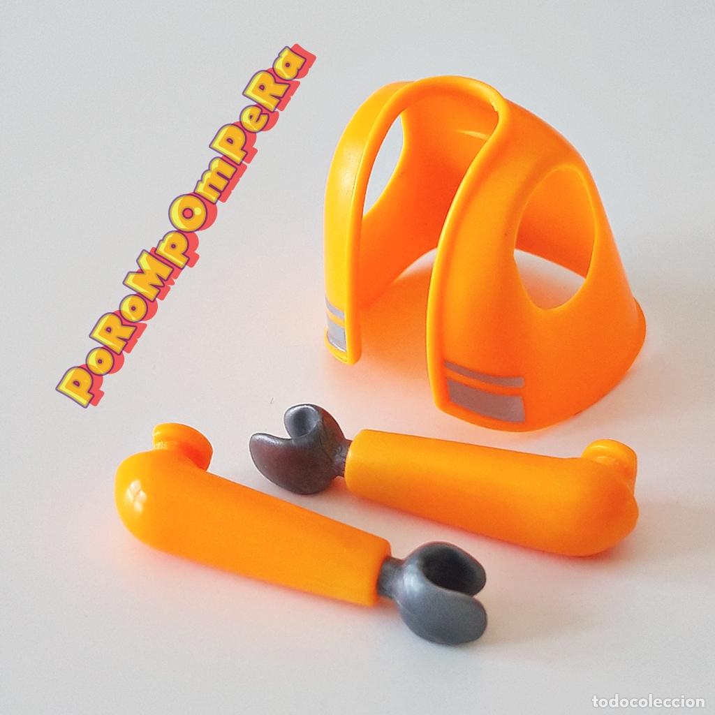 Playmobil: PLAYMOBIL CHAQUETA NARANJA NE&Oacute;N + BRAZO A JUEGO MANO GRIS CUSTOM/COMPLETAR CHALECO TRABAJADOR CH1