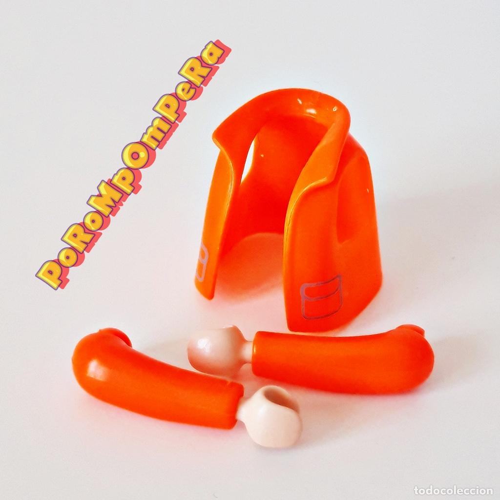 Playmobil: PLAYMOBIL CHAQUETA SOLAPA NARANJA NE&Oacute;N BOLSILLOS + BRAZO CURVO A JUEGO CUSTOM/COMPLETAR CAZADORA CH1