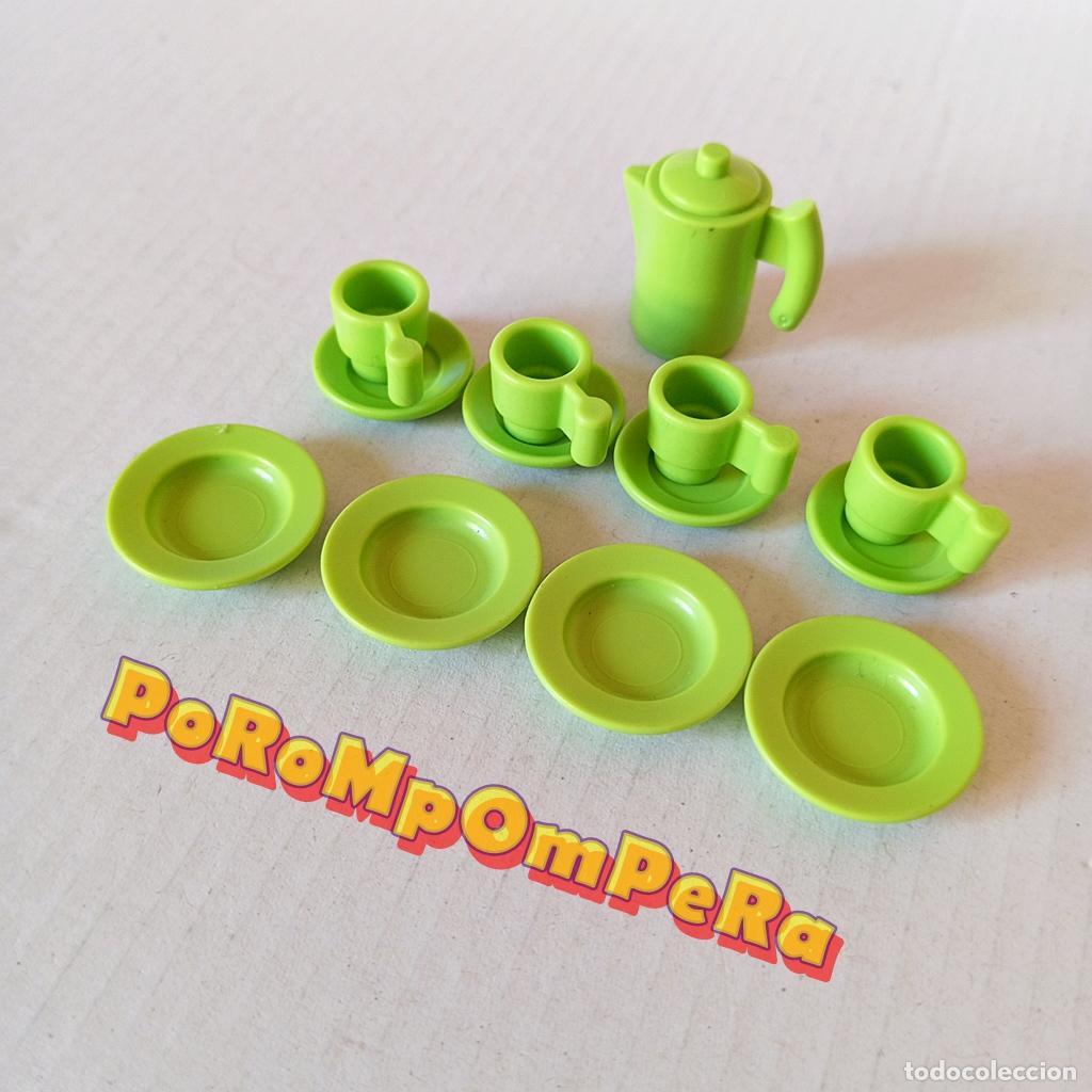 Playmobil: PLAYMOBIL LOTE TAZAS + PLATOS + JARRA VAJILLA VERDE LIMA COCINA COMEDOR CAFETER&Iacute;A RESTAURANTE T7
