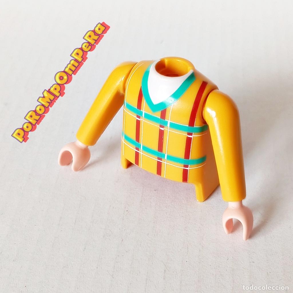 Playmobil: PLAYMOBIL TORSO JERSEY MOSTAZA CUADROS + BRAZO A JUEGO MANGA LARGA JERSEY COMPLETAR/CUSTOM TO7