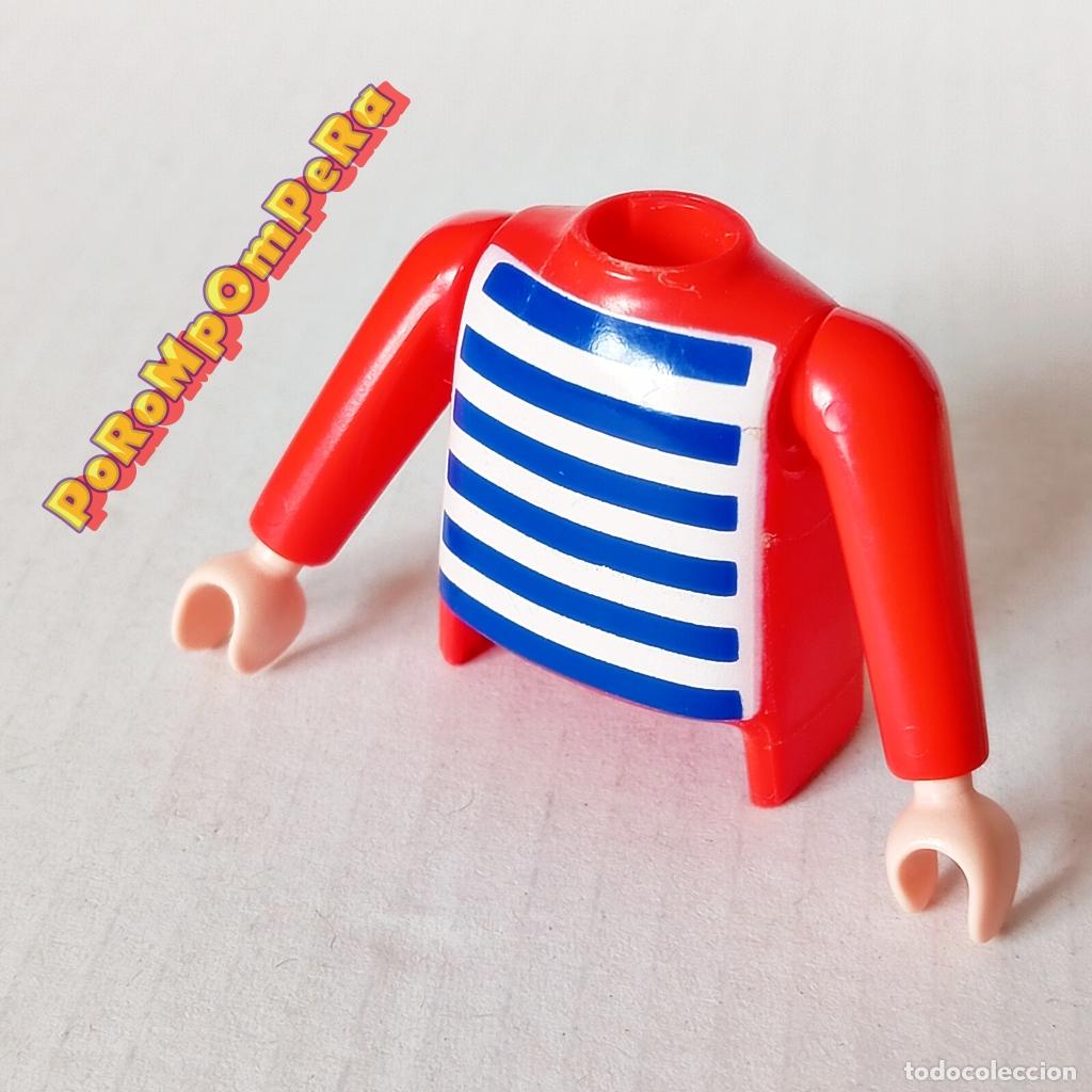 Playmobil: PLAYMOBIL TORSO ROJIZO RAYAS + BRAZO A JUEGO MANGA LARGA CAMISETA JERSEY COMPLETAR/CUSTOM TO7