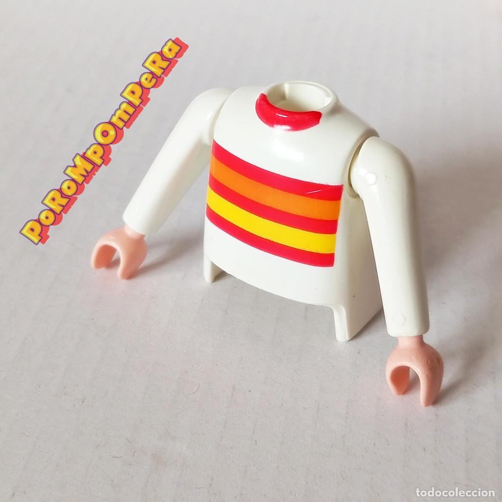 Playmobil: PLAYMOBIL TORSO BLANCO RAYAS + BRAZO A JUEGO MANGA LARGA COMPLETAR/CUSTOM TO7