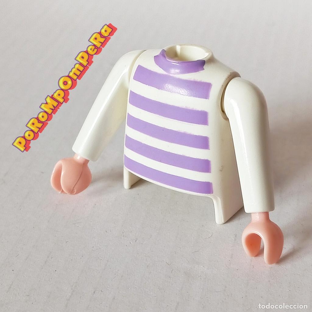 Playmobil: PLAYMOBIL TORSO BLANCO RAYAS + BRAZO A JUEGO MANGA LARGA COMPLETAR/CUSTOM TO7