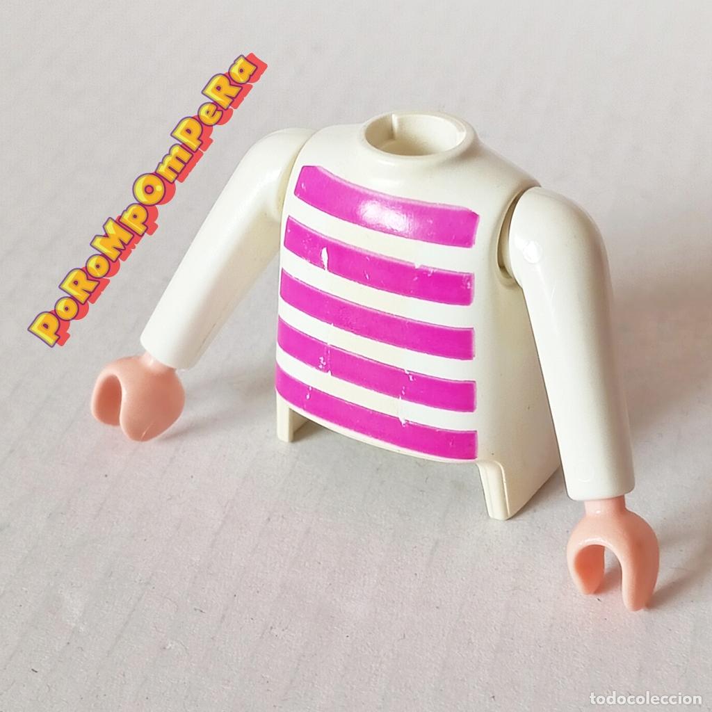 Playmobil: PLAYMOBIL TORSO BLANCO RAYAS + BRAZO A JUEGO MANGA LARGA COMPLETAR/CUSTOM TO7