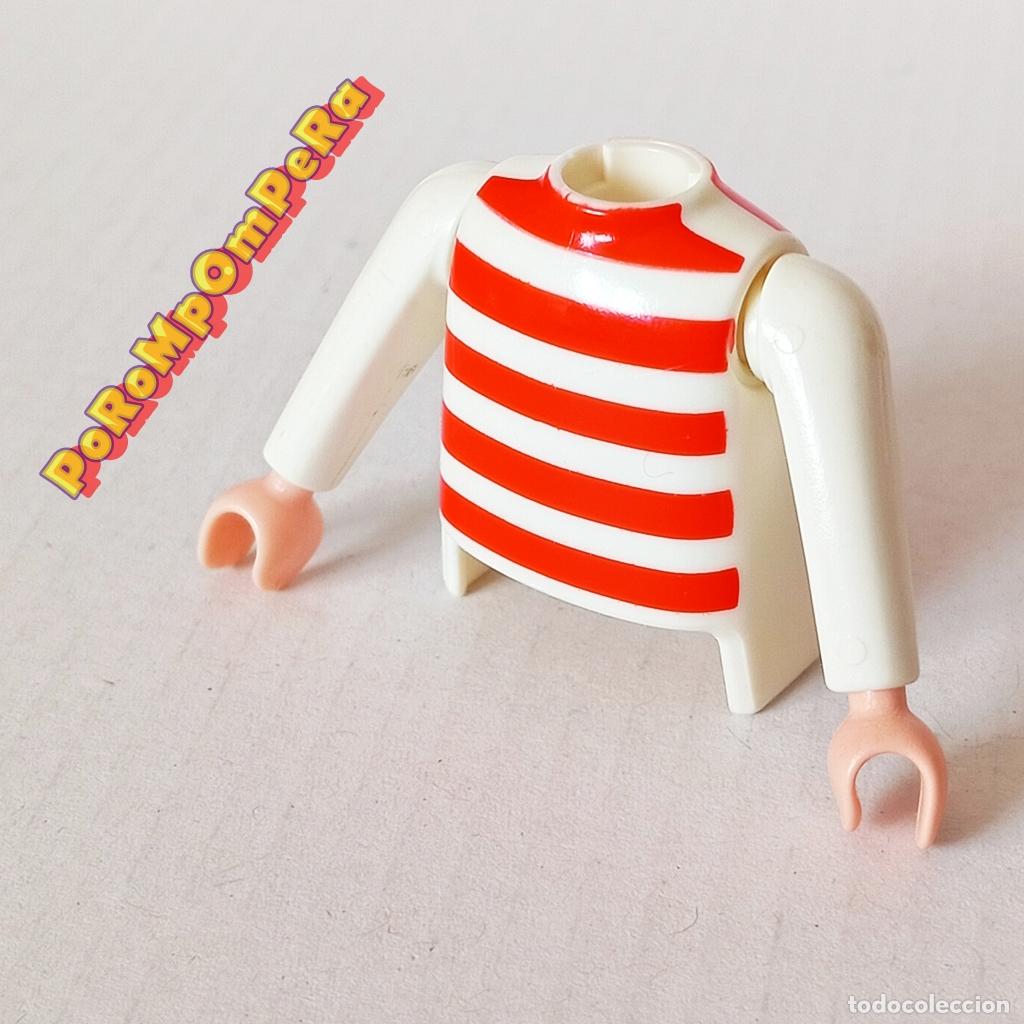 Playmobil: PLAYMOBIL TORSO BLANCO RAYAS + BRAZO A JUEGO MANGA LARGA CAMISETA JERSEY COMPLETAR/CUSTOM TO7