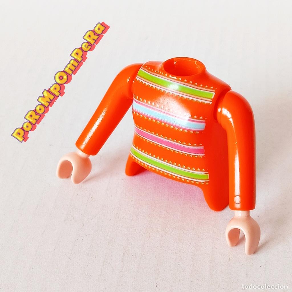 Playmobil: PLAYMOBIL TORSO MUJER NARANJA RAYAS + BRAZO CURVO A JUEGO MANGA LARGA COMPLETAR/CUSTOM CHICA TO7