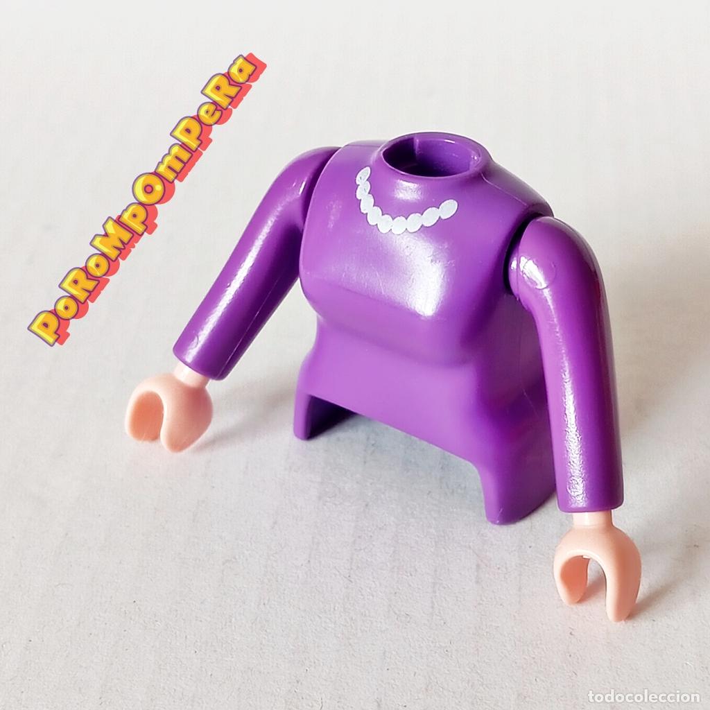 Playmobil: PLAYMOBIL TORSO MUJER MORADO COLLAR + BRAZO CURVO A JUEGO MANGA LARGA COMPLETAR/CUSTOM CHICA TO7