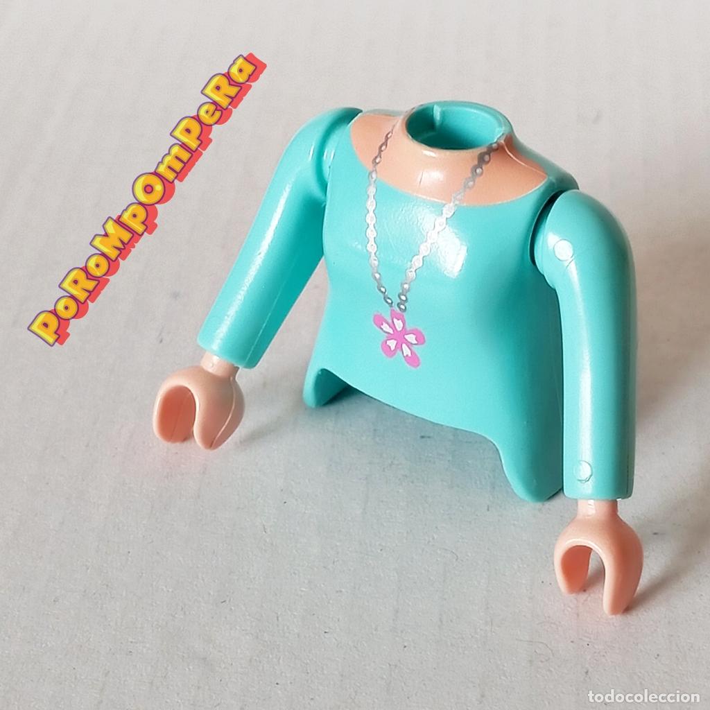 Playmobil: PLAYMOBIL TORSO MUJER TURQUESA + BRAZO CURVO A JUEGO MANGA LARGA COMPLETAR/CUSTOM CHICA TO7