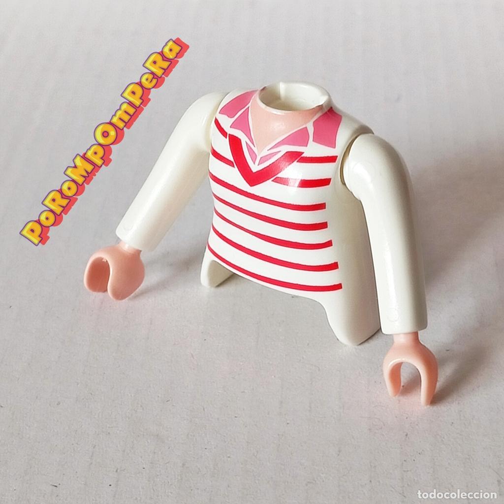 Playmobil: PLAYMOBIL TORSO MUJER BLANCO RAYAS + BRAZO CURVO A JUEGO MANGA LARGA COMPLETAR/CUSTOM CHICA TO7