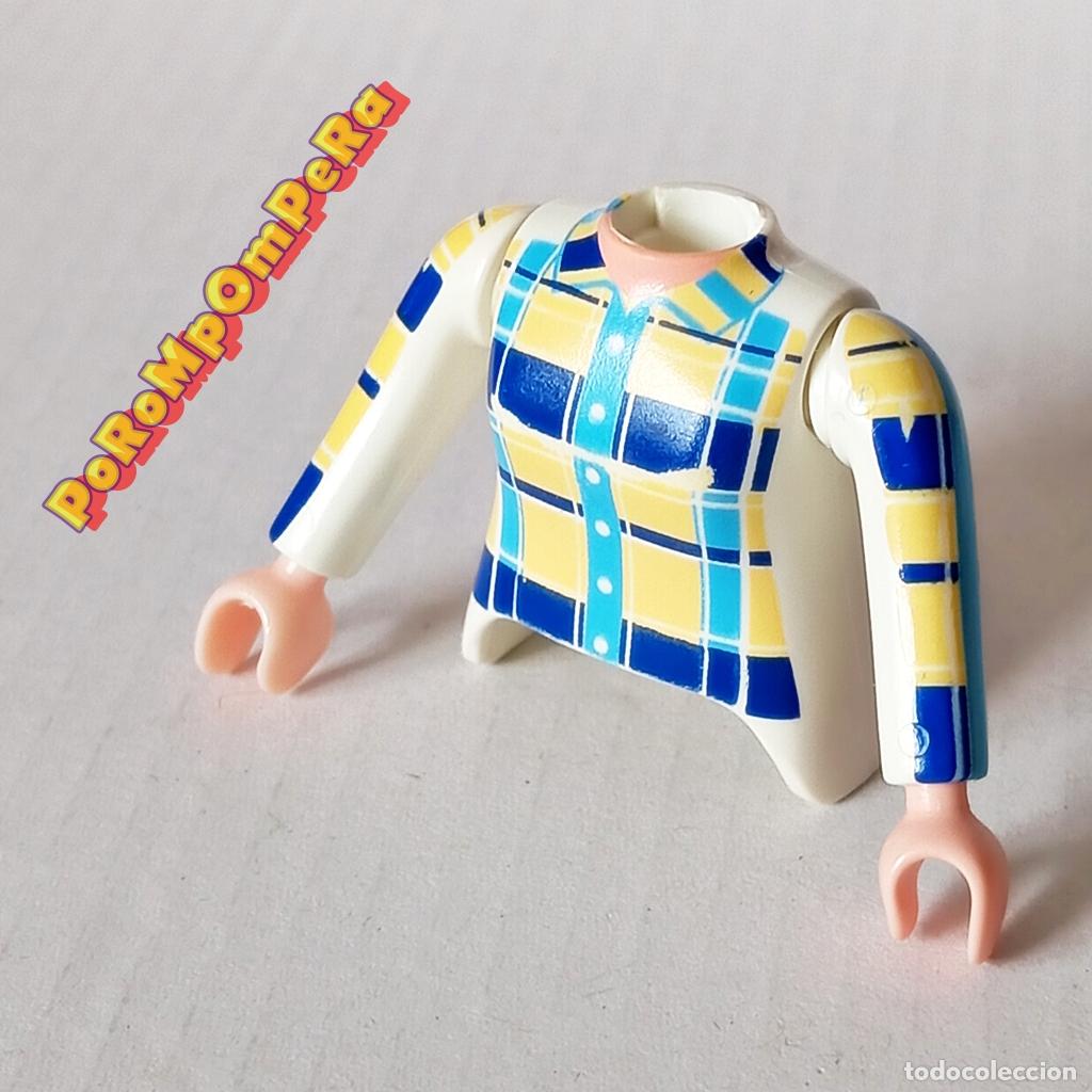 Playmobil: PLAYMOBIL TORSO MUJER BLUSA CUADROS + BRAZO CURVO A JUEGO MANGA LARGA COMPLETAR/CUSTOM CHICA TO7