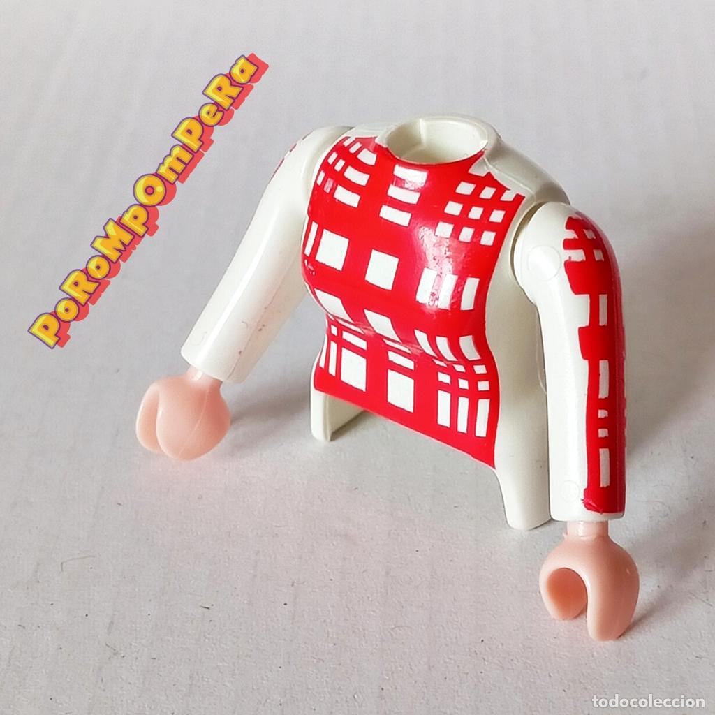 Playmobil: PLAYMOBIL TORSO MUJER BLANCO-ROJO + BRAZO CURVO A JUEGO MANGA LARGA COMPLETAR/CUSTOM CHICA TO7